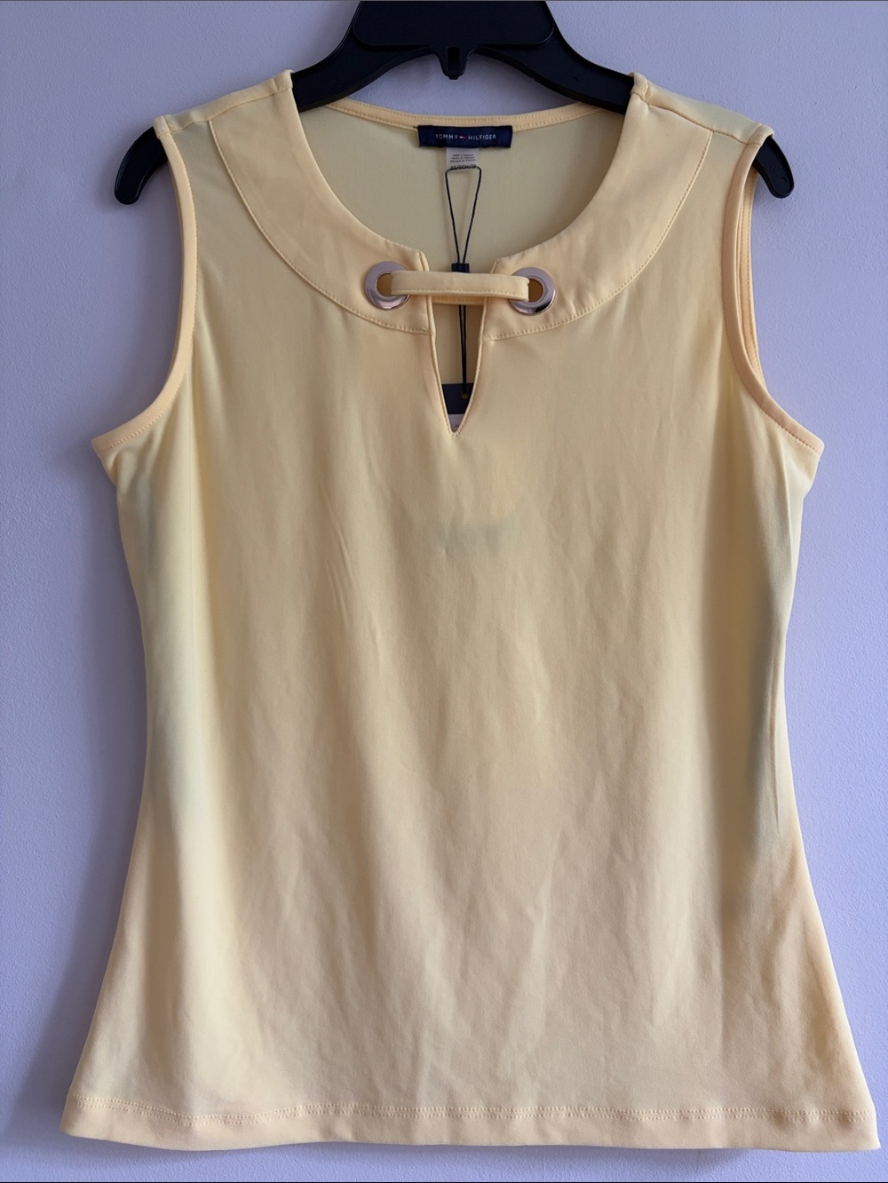 Tommy Hilfiger Light Yellow Sleeveless Keyhole Tank with Grommet Detail